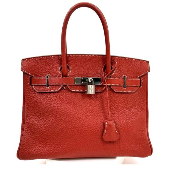 Hermes Birkin 30 Red Leather Palladium Hardware Top Handle Bag - Picture 15 of 16
